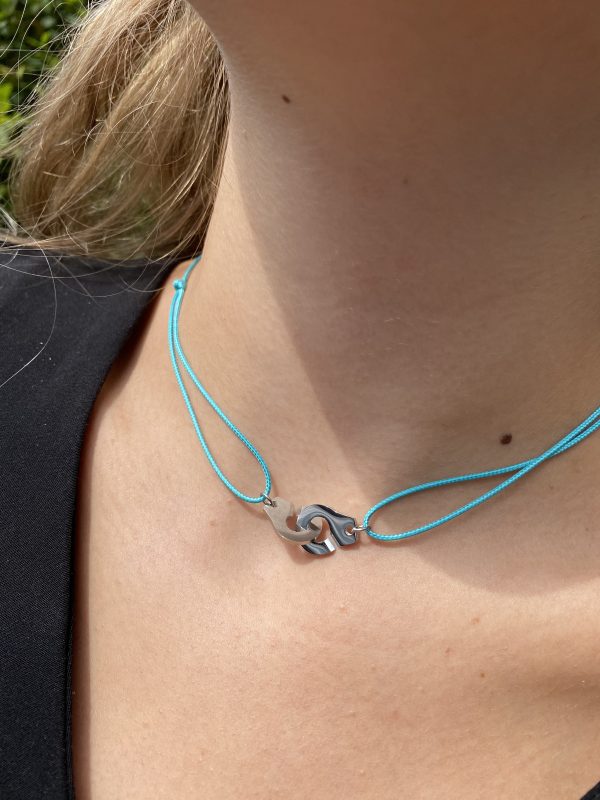 Collier 011 -Argenté/Bleu Turquoise - Menottes