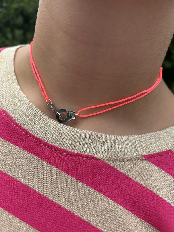Collier 045 Argenté/Rose Orangé Fluo - Menottes – Image 2
